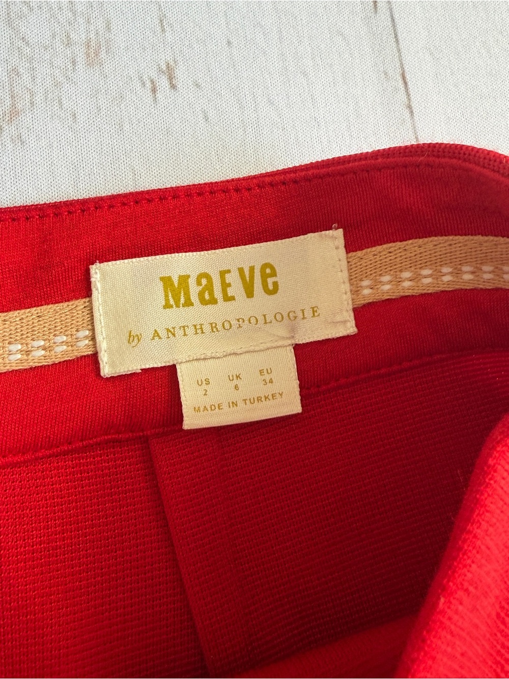 Anthropologie Maeve Red Ponte Knit A-Line Mini Skirt Pockets Size 2 - Picture 3 of 6